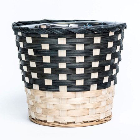 Round Black And Natural Colors Wicker Planter