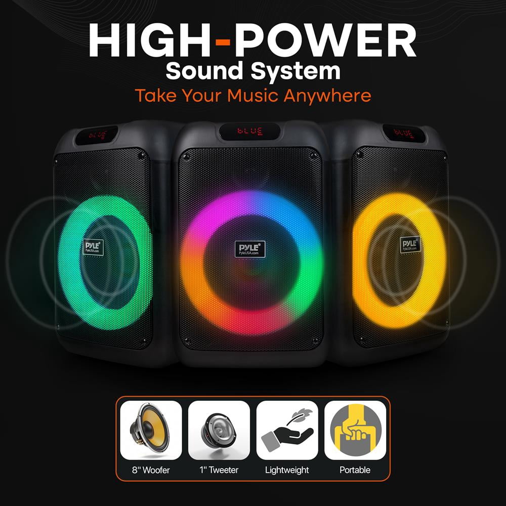 Portable BT Party Speaker - 100W, Rechargeable Battery, Mic Input, TWS, Color-Changing Lights