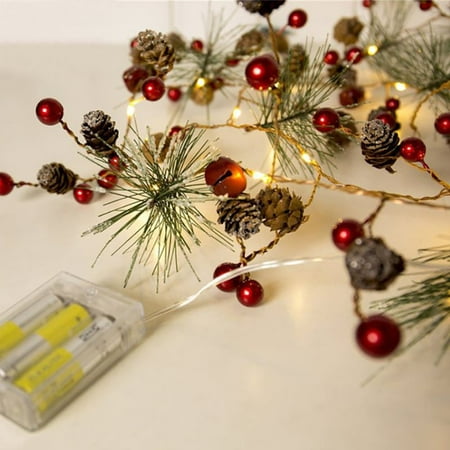 Garland Outdoor Range Garland with Lights, Red Berry with Pine Cone Garland Lights LED Battery Operated Prelit Garland Indoor Outdoor Garden Gate Hone Decoration Lights for Winter Holiday New Year Decor ()