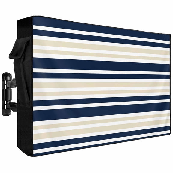 Outdoor TV Cover Navy Blue Khaki Striped Weatherproof Waterproof Outside TV Protector with Zipper,Smart Television Screen Cover for 40 to 43Inch Screens