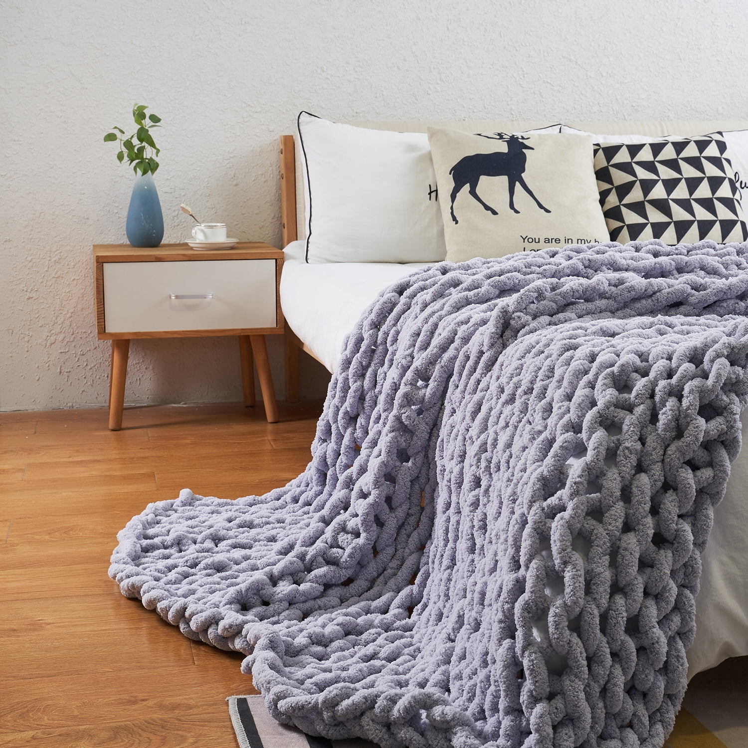 HAND MADE Warm Soft Bulky Chunky Knitted blanket Sofa Bed Throw 