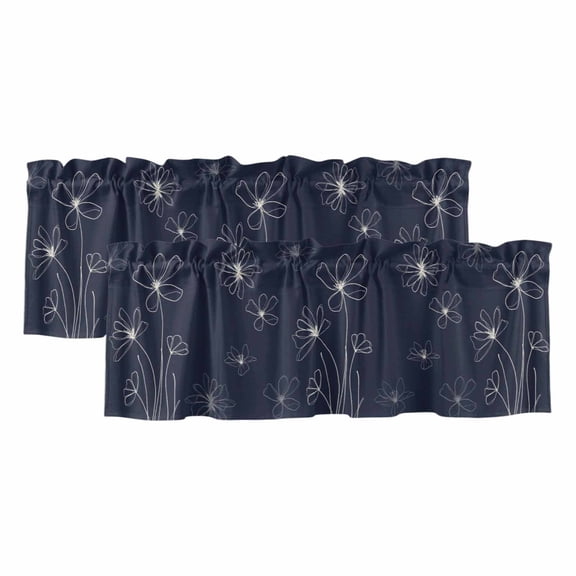 Navy Blue Valances for Windows, Decorative Rod Pocket Window Valance Curtains, Spring Flora Short Curtain Drapes for Kitchen/Bathroom/Living Room, 2 Panels, 60" W x 18" L