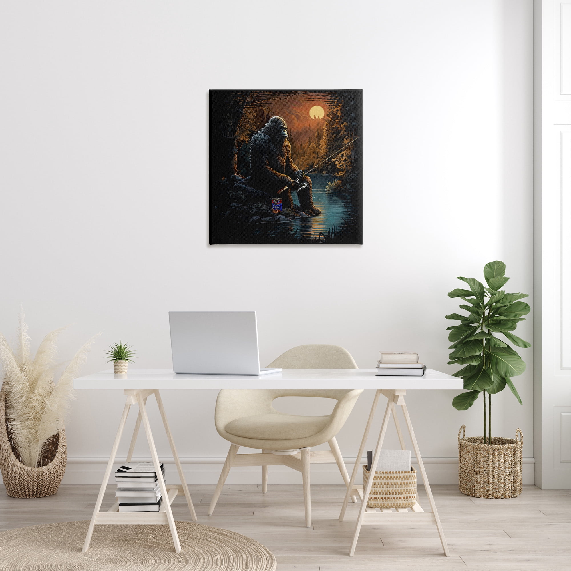 Stupell Industries Monster Fishing at Lake Fairy Tales & Fantasy Painting Gallery Wrapped Canvas Art Print Wall Art, 30 x 30