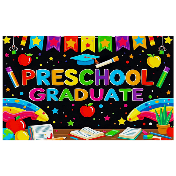 Colorful Preschool Graduation Banner Decorative Educational Kids Party Background for Graduation Celebration Classroom Decoration School Event