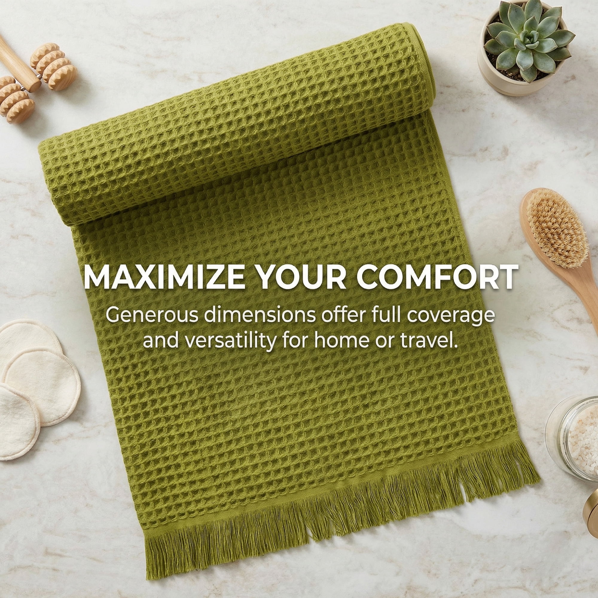 Unique Bargains Soft Absorbent Cotton Waffle Bath Towel Green/Pink 71"x35"