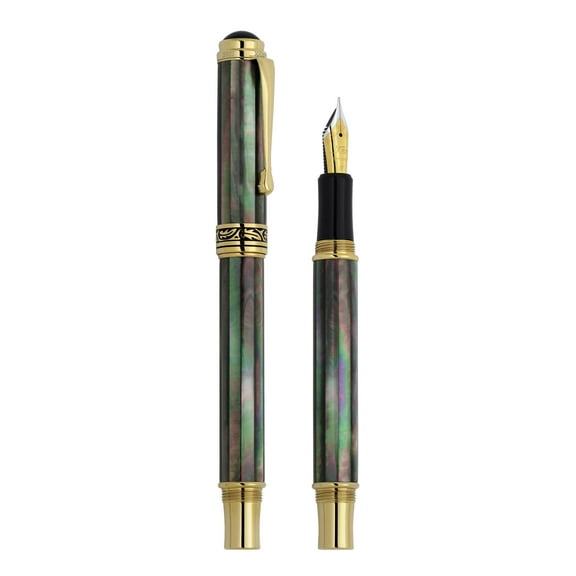 Xezo Xezo Maestro® 18K Gold Plated Fountain Pen (Fine Nib) - Tahitian Black Mother of Pearl