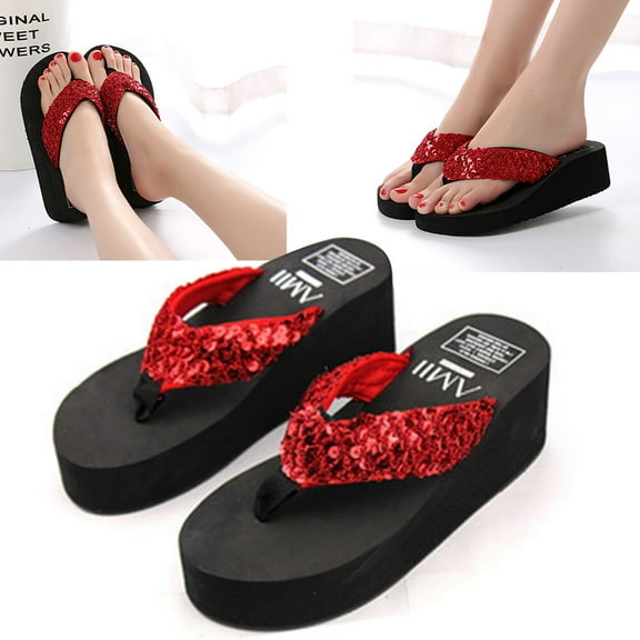 FRCOLOR  Plus Size Sequin Slippers Memory Foam Sandals Women Thong Woman