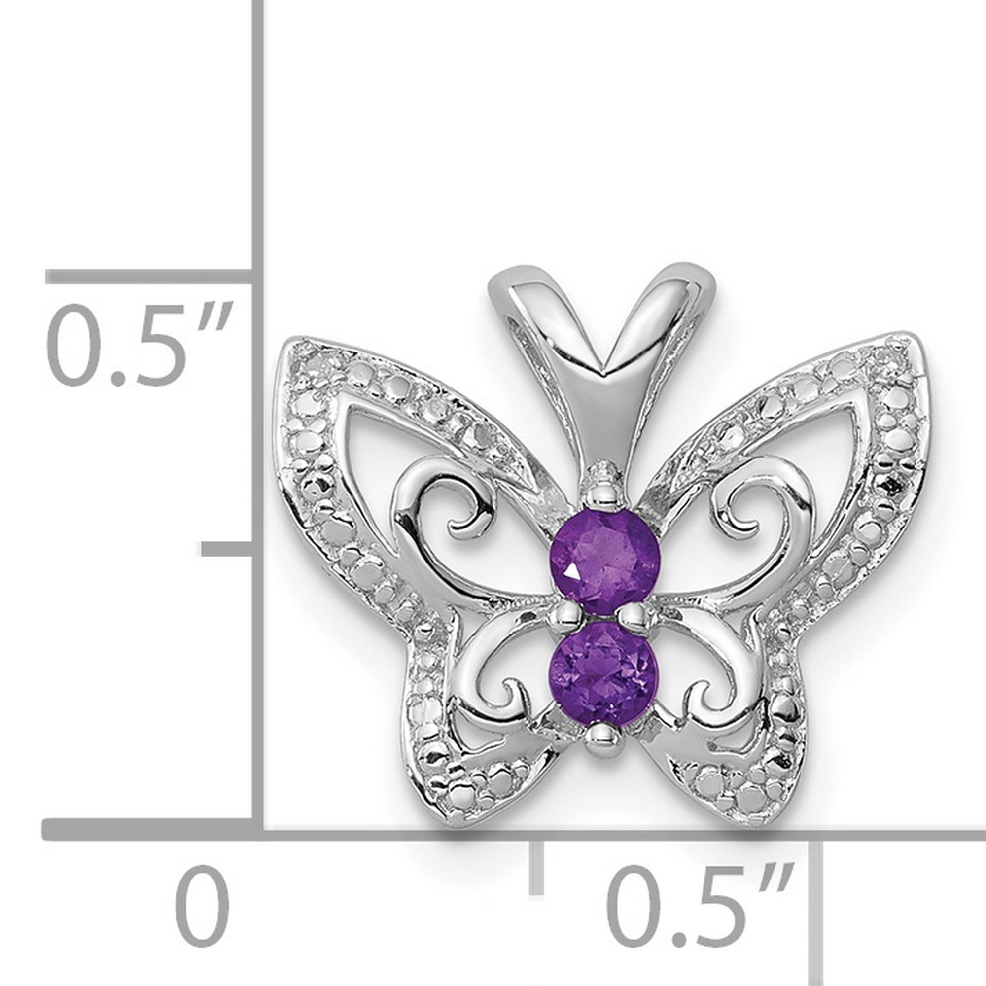 925 Sterling Silver Butterfly Pendant Charm with Amethyst and Diamond, Filigree Design