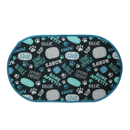 S&T Inc. Pet Bowl Mat 12.5 Inch x 21.5 Inch Blue Typography Print