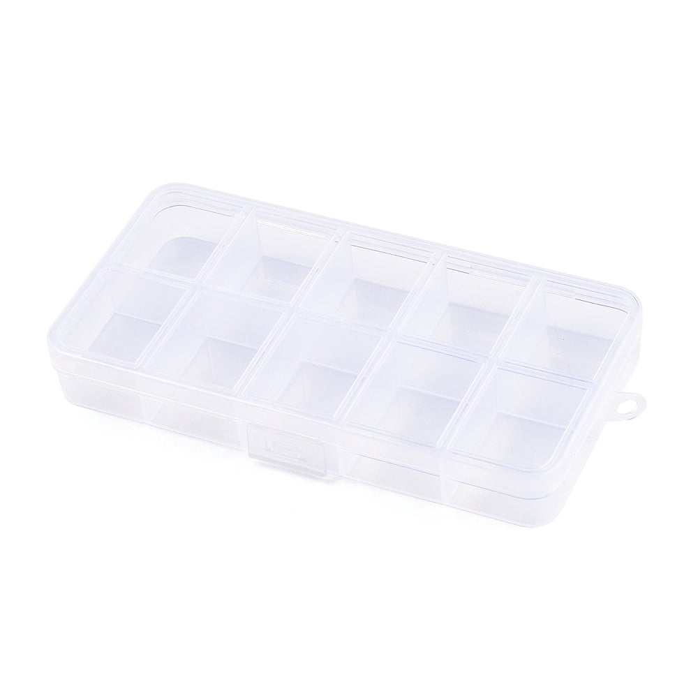 Plastic Bead Storage Containers 10 Compartments Rectangle Clear 12.8x6.7x1.7cm Hole: 5mm