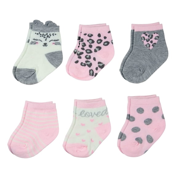 Peak 2 Peak Unisex Infant, Baby and Toddler 6-Pack "Kitty" Ankle Socks -2T-4T Months