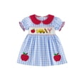 thumbnail image 2 of Kids Girls Back to School Dress Apple Pencil School Bus Embroidery Doll Collar Short Sleeve Dress Toddler Summer Casual Dress, 2 of 9