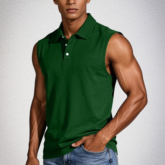 LIBRCLO Sleeveless Polo Shirts for Men, Classic Solid Color Tank Tops Work Casual Golf Summer Tank Tops Green S