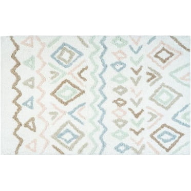 HomeRoots 634897 32 in. Blue Brown & White Cotton Geometric Bath Rug
