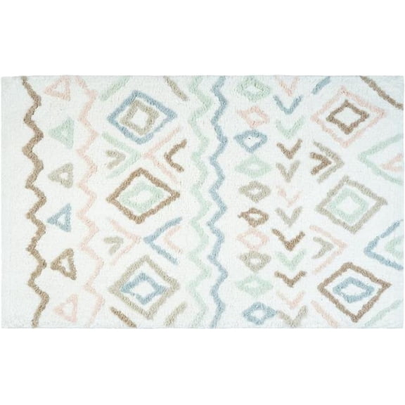 HomeRoots 634897 32 in. Blue Brown & White Cotton Geometric Bath Rug