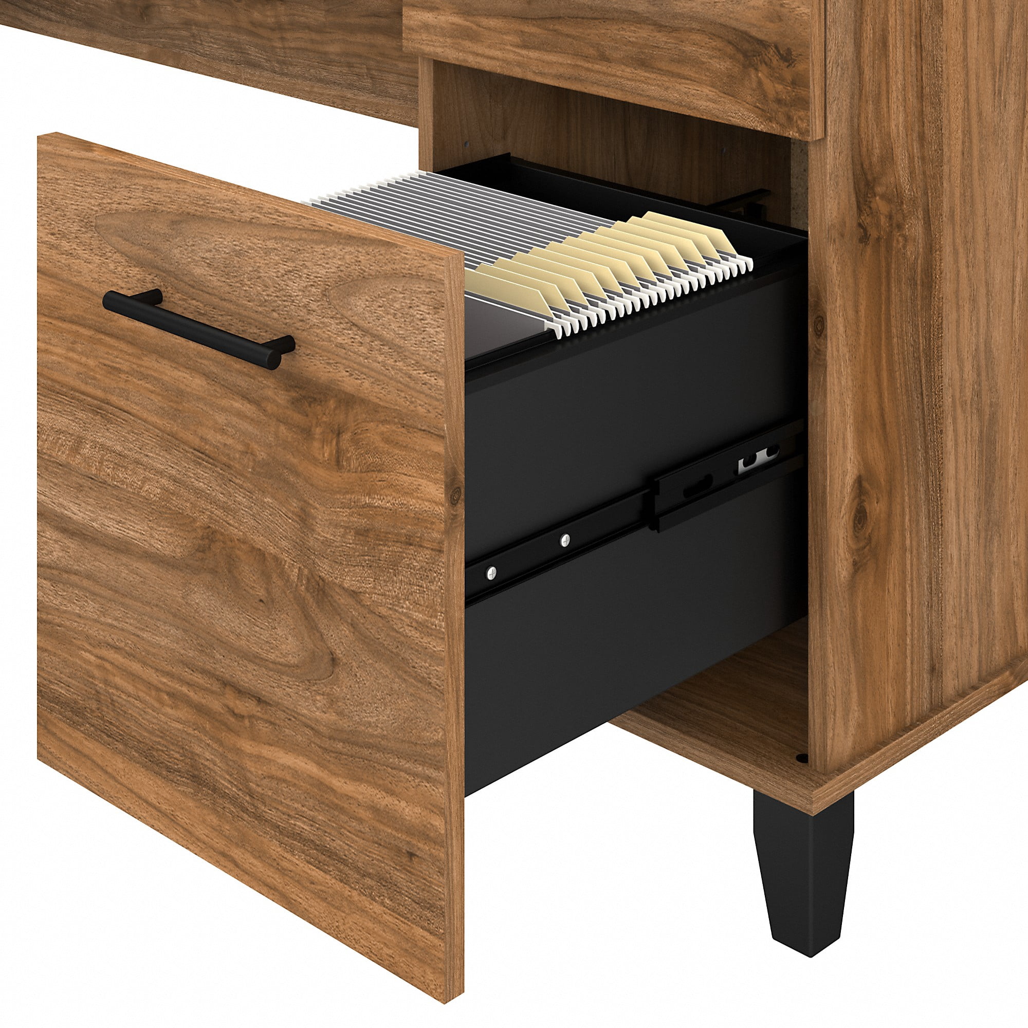 Somerset 72W L Shaped Desk with Storage in Fresh Walnut - Engineered Wood