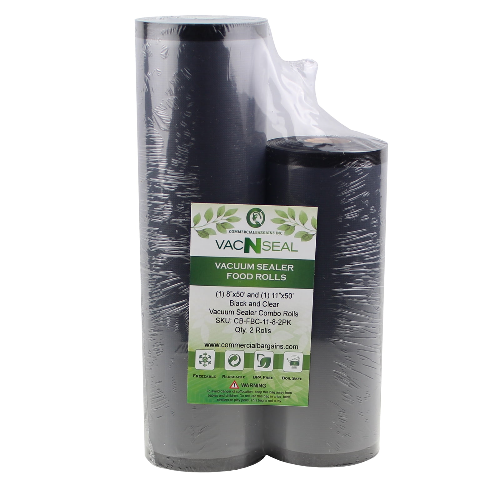 Commercial Bargains 11"x50' And 8"x50' Black And Clear Vacuum Bags For