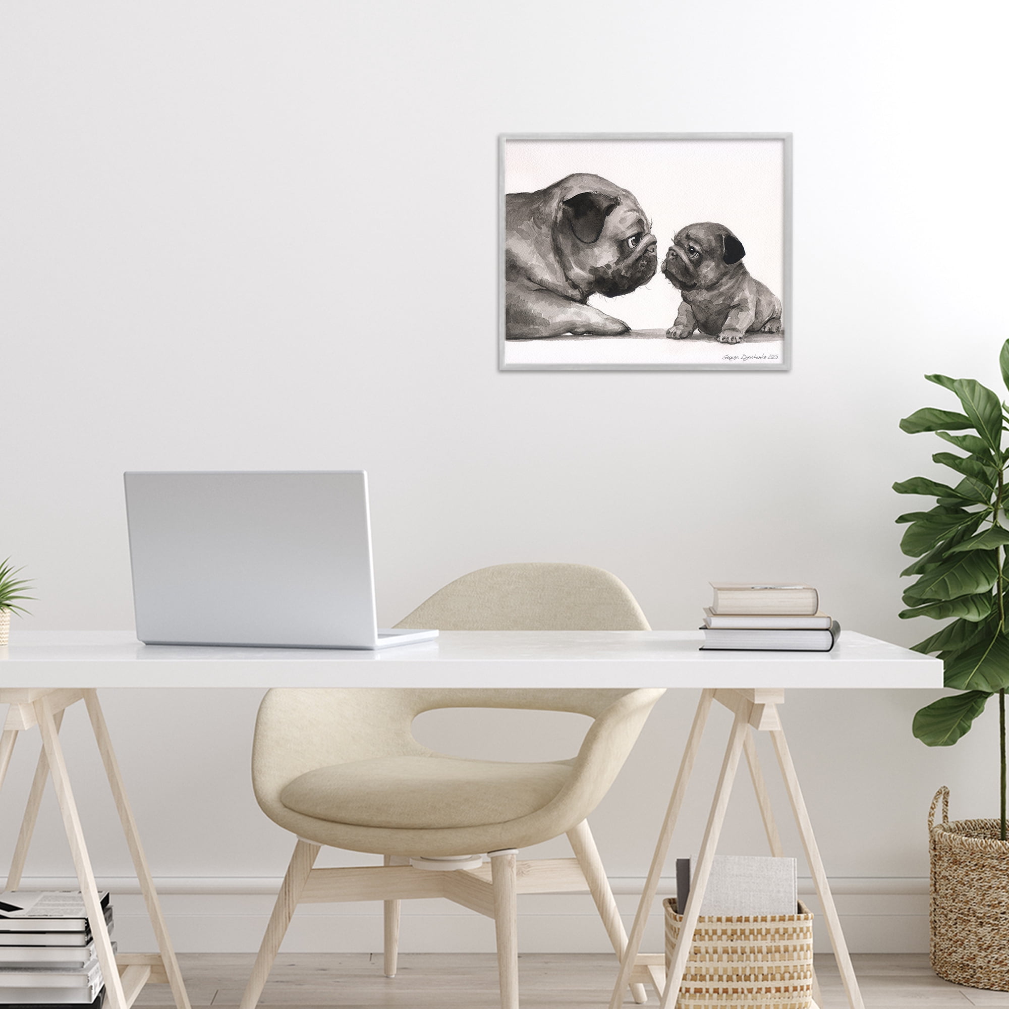 Stupell Industries Pug And Her Puppy Gray Framed Giclee Art, design by George Dyachenko