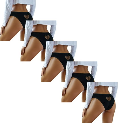 

Womens Underwear Brief Lace Transparent Heart Low Waist Underpant Hollow Out Seamless Lingerie Panties5PC