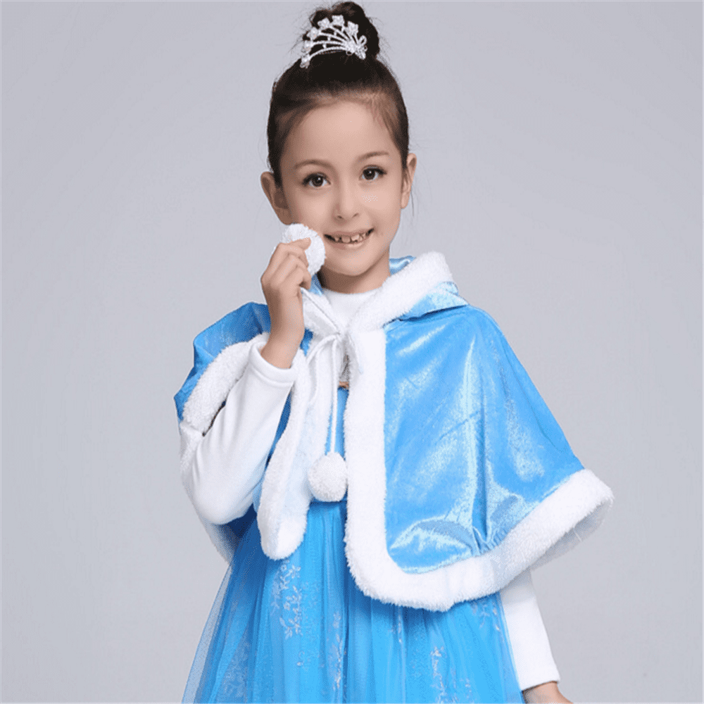 Light Blue Hooded Cloak Fairy Cape Princess Ice Queen Witch Theater Costume SM 