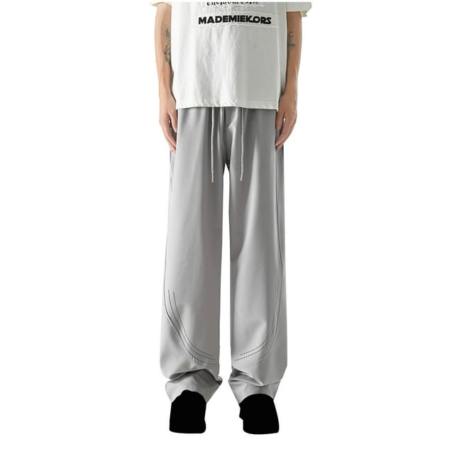 Pantalones cargo rectos de poliéster para hombre, con bolsillos y cordón, estampados empalmados