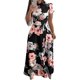 thumbnail image 1 of Vestido floral para mujer, negro, informal, estampado floral, diseño de lazo en la cintura, manga corta, largo, falda floral XXL, 1 of 12
