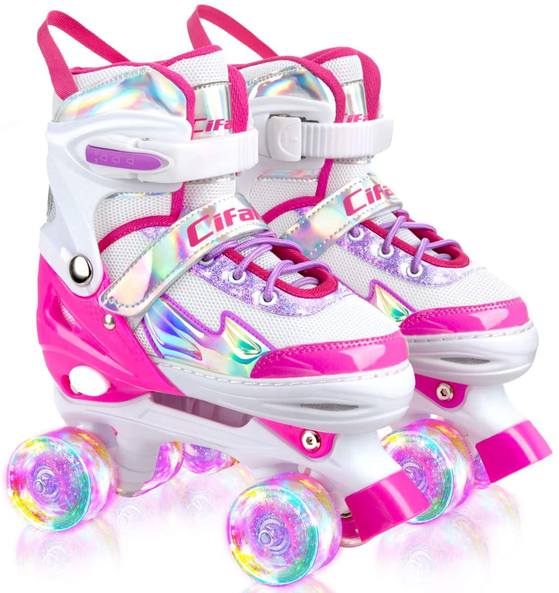 Marcent Roller Skates for Girls Boys Women Beginners Kids Adjustable Roller Skating with All Light up Wheels Indoor and Outdoor Pink/Purple