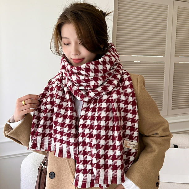 Autumn Winter Women Thermal Scarf Contrast Color Plaid Fine Touch Double  Sided Warm Shawl Windproof Long Scarf for Outdoor