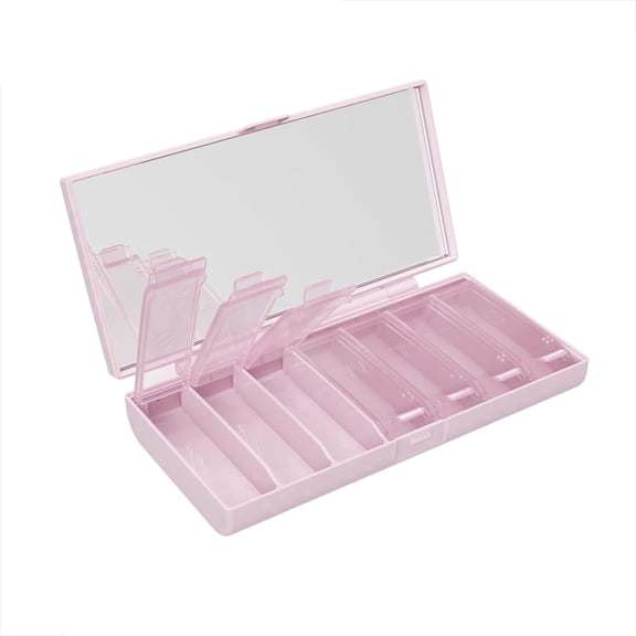 Equadose Compact Weekly Pill Organizer with Mirror, Slim 7-Day Pill Case, Travel Pill Box for Purse, Small Daily Medication Organizer, Pink