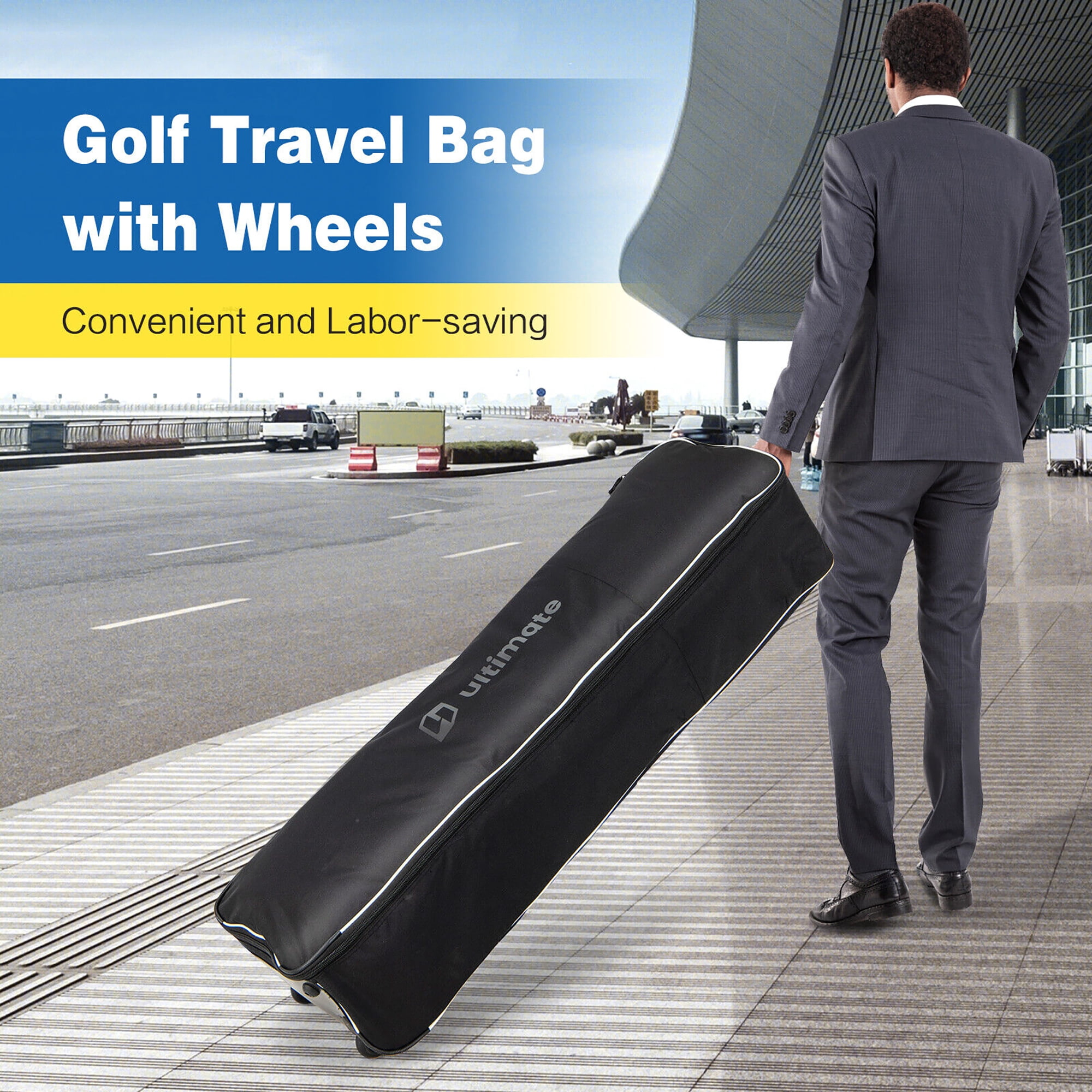 Gymax Golf Travel Bag Portable Foldable Soft-Sided Oxford Fabric w/ Zipper on Wheels