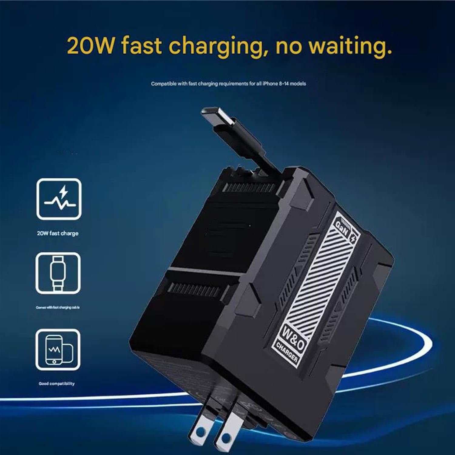Charger with Retractable Cables,Smart 2-in-1 Foldable Wall Charger,Features Dual 31-inch Retractable Cables,20W PD Fast Charging & Efficient Temperature Management