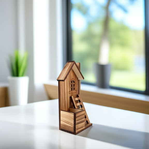 Supvox 1Pack Light Brown Wood Planter Small House Shape Wall Decor for Garden Decor