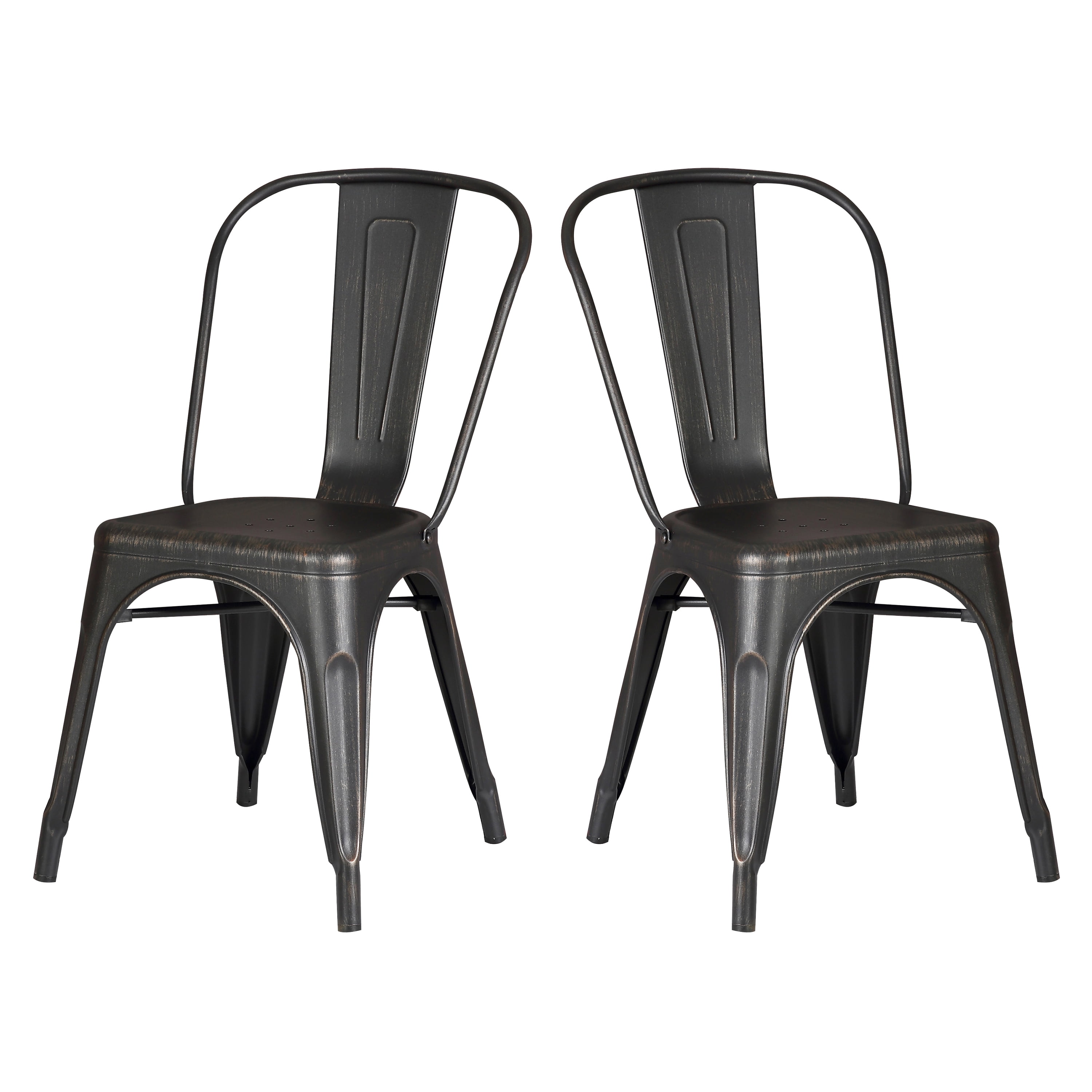 Modern Distressed Black Metal Dining Room Kitchen Bar Chair. 18 inch seat Height, Set of 2