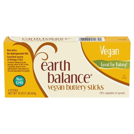 Earth Balance Vegan Buttery Sticks, Salted Buttery Sticks Vegan Butter Alternative, 1 lb, 4 Count