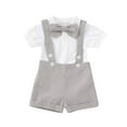 thumbnail image 2 of Toddler Baby Boys Summer Solid Color Bow Printed Romper + Suspenders Suit Boys Baby Boys Gentleman Outfits Boys Suspender Pants+Bow Tie, 2 of 9