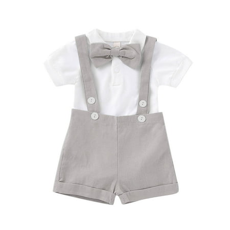

Binmer Toddler Baby Boys Summer Solid Color Bow Printed Romper + Suspenders Suit