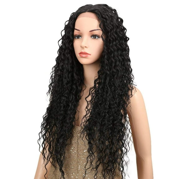 Lace Front Wigs Ombre Blonde 28'' Long Small Curly Wavy Synthetic Wigs For Black Women 130% Density Wigs (natural black) 1B 1 Count (Pack of 1)