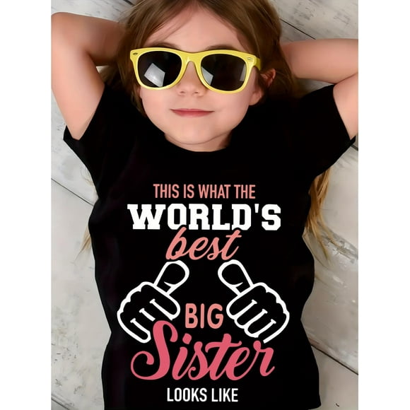 World's Best Big Sister" - Cute Summer T-Shirt for Girls, Casual Short Sleeve with Letter Print, Soft Cotton
