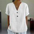 thumbnail image 2 of Delayuji Women's Fashionable Casual V Neck Short Sleeved Top T Shirt White M Linen Short Sleeve Shirts for Women, 2 of 5