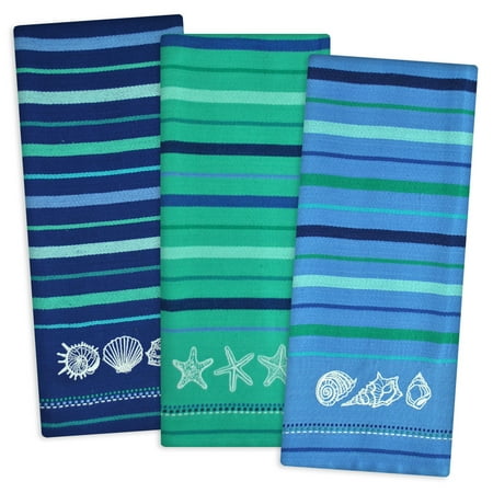 3 Dish Towels - Design Imports Embroidered Blue Sea Dishtowel, Set of 3