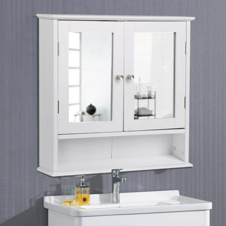 Wooden Bathroom Wall Mount Medicine Cabinet with Mirror Doors Adjustable