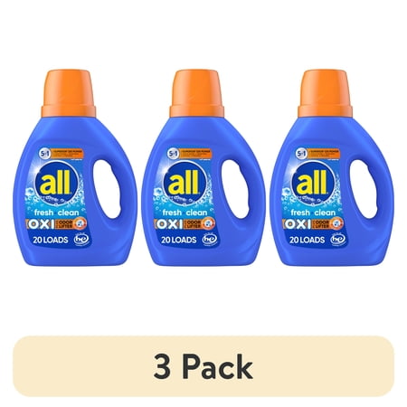 (3 pack) all Liquid Laundry Detergent, Fresh Clean Oxi plus Odor Lifter, 36 fl oz, 20 Loads