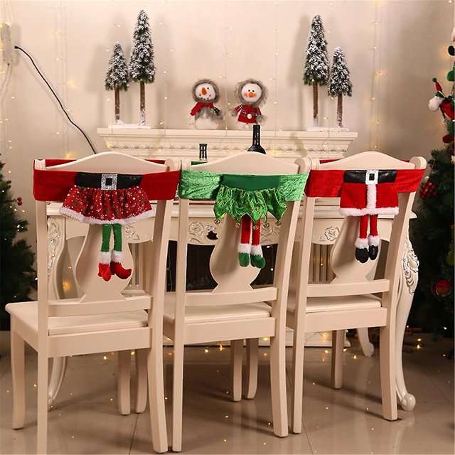 Funda de silla encantadora tela elástica decoración navideña tirantes de silla