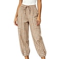 thumbnail image 3 of VBVC Women's Y2K Gingham Drawstring Jogger Pants , Casual Plaid Lounge Pants For Women , Ladies' Button Hem Trousers with Pockets, Khaki , S-2XL, 3 of 7