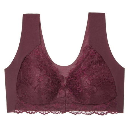 

TOWED22 Womens Bras Women s Wireless Sexy Lace Bra See Unlined Semi Sheer Bralette Red
