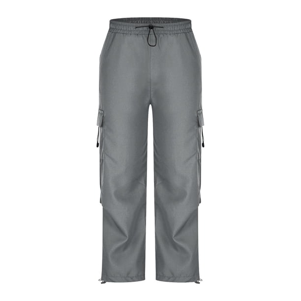 Qulqfy Parachute Pants Men Cargo Big and Tall Gray Baggy Pants