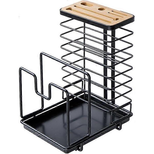 Cutting Board Organizer Holder Knife Block Holder Pot Lid Rack Drying Rack with Draining Tray Kitchen Countertop Cabinet Pantry Bakeware Black