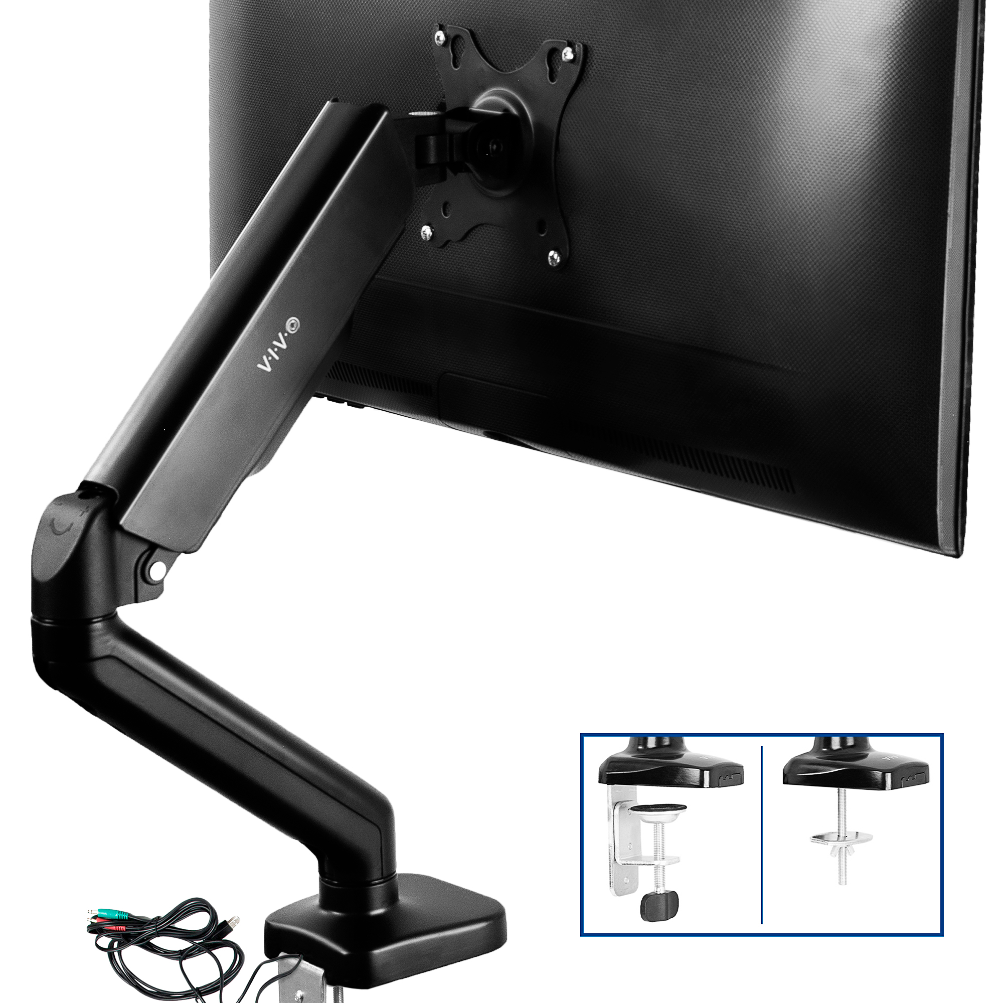 Counterbalance Gas Spring Desk Mount Monitor Stand w/ USB Screens