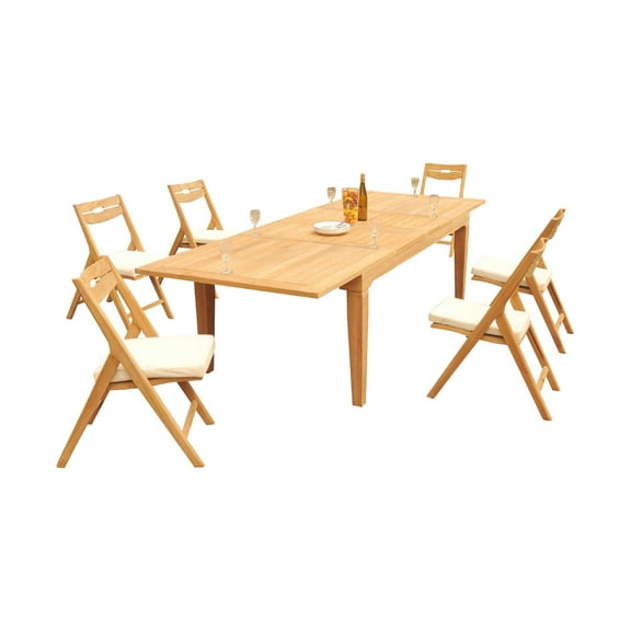 Grade-A Teak Dining Set: 6 Seater 7 Pc: 122" Caranas Rectangle Table And 6 Surfliner Folding Reclining Arm Chairs Outdoor WholesaleTeak #51SL2907