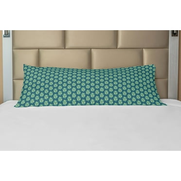 Abstract Body Pillow Case Cover with Zipper, Fractal Triangles Circular Shapes Retro Style Geometrical Tile, Decorative Accent Long Pillowcase, Blue Teal Pale Green, by Ambesonne